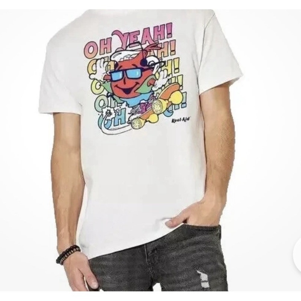 Kool‎ Aid Mens Kool-Aid Man Skateboarding Oh Yeah!!! White Shirt LG